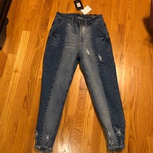 high waisted color block boyfriend jeans